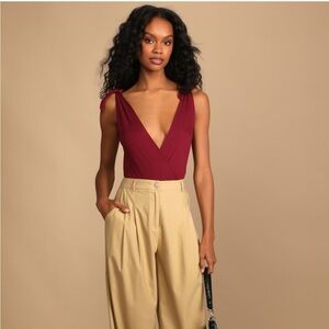 NWT Lulu’s Me Myself and Tie Burgundy Tie Strap Bodysuit